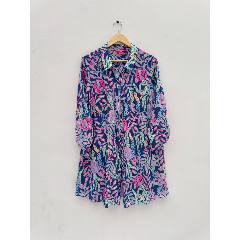 Lilly Pulitzer XL Natalie Shirtdress Swim Cover Up Dress Tropical Floral XL